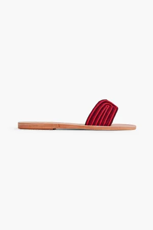 ANCIENT GREEK SANDALS, embroidered satin slides, burgundy