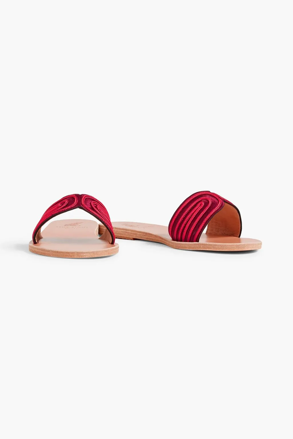 ANCIENT GREEK SANDALS, embroidered satin slides, burgundy