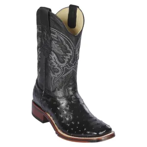 Black Ostrich Square Toe Western Boots