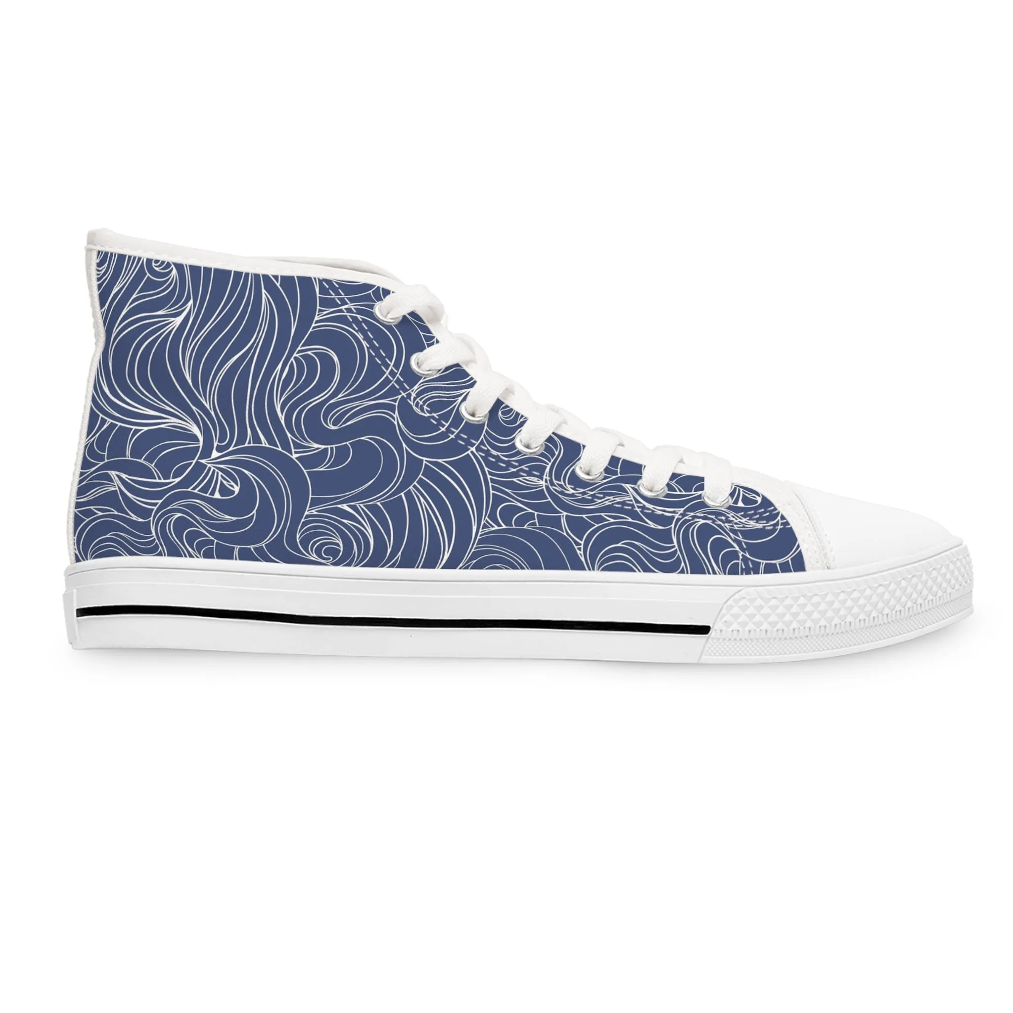 Blue Curly Pattern Women's High Top Sneakers