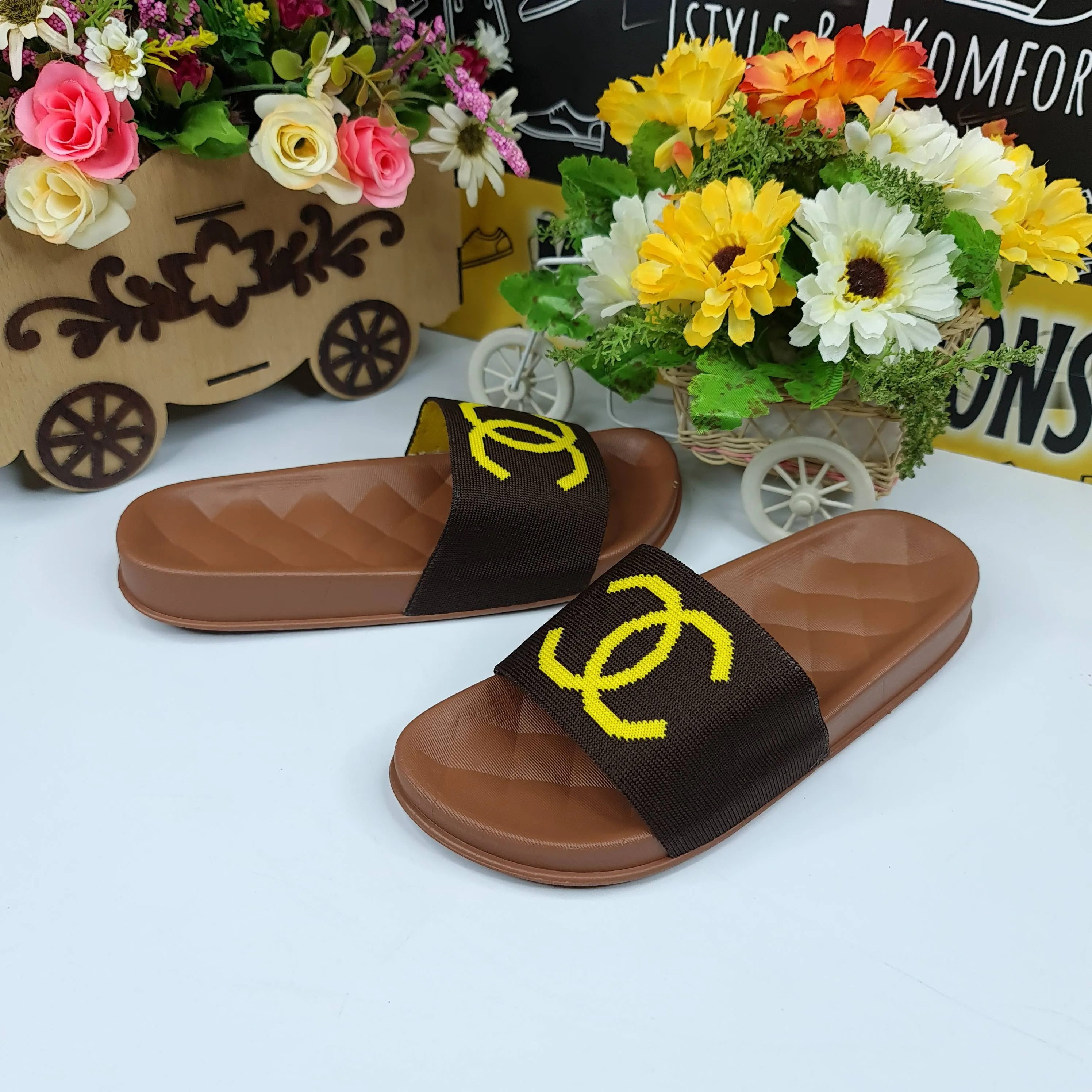 Brown Casual Slides