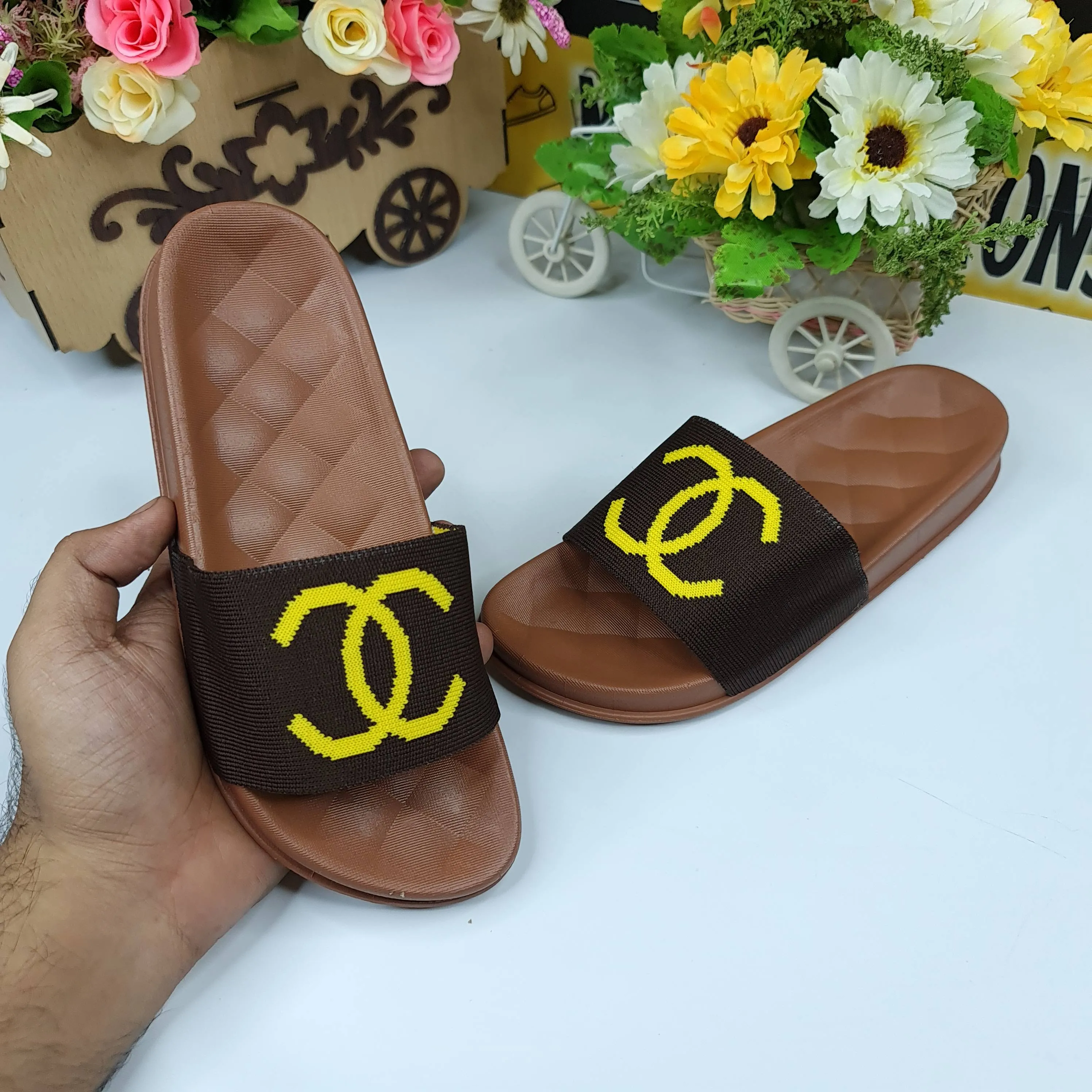 Brown Casual Slides