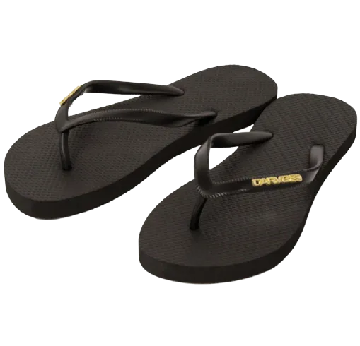 Carve Metalic Badge Womens Thongs Black/Gold