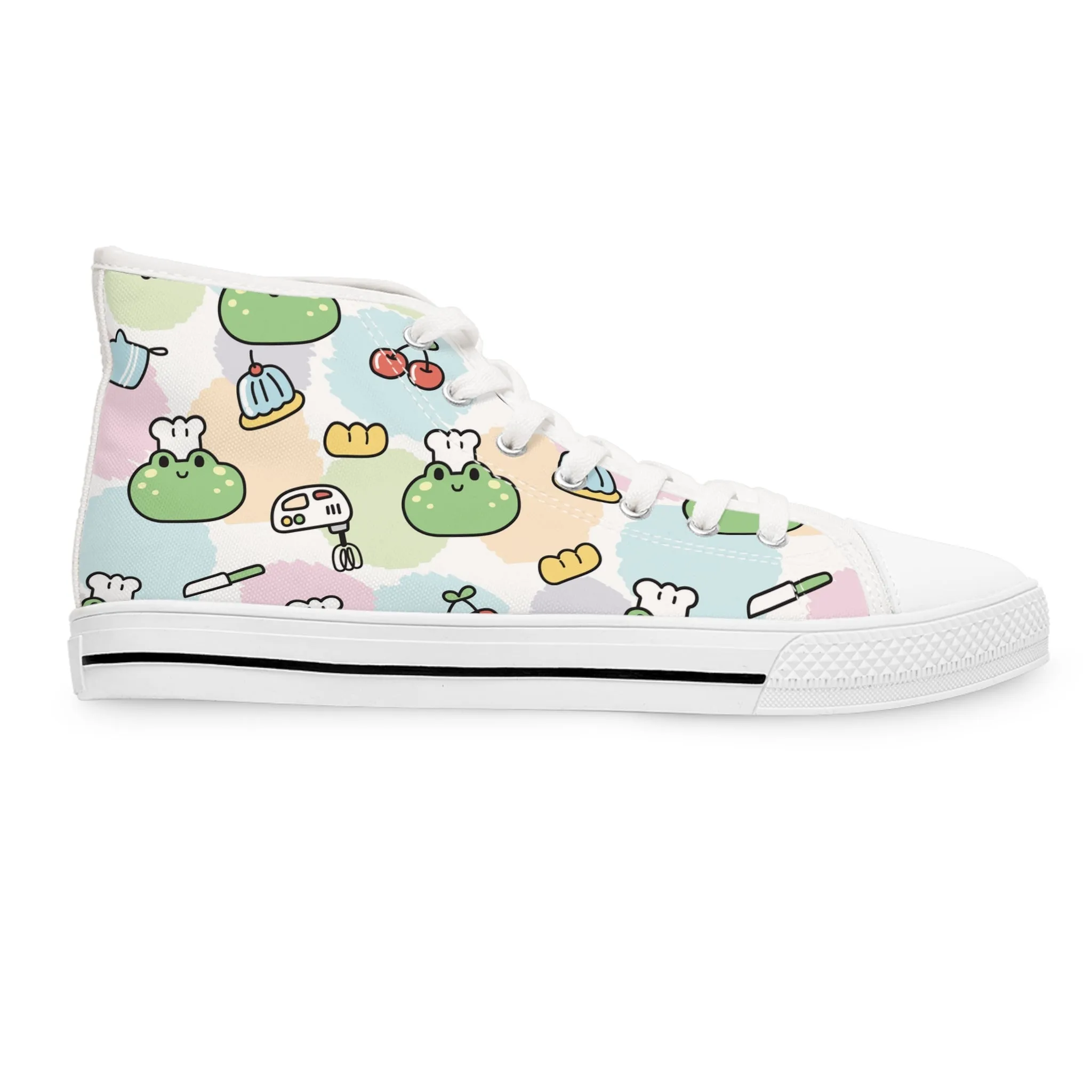 Cute Frog and Mixer Colorful Women's High Top Sneakers