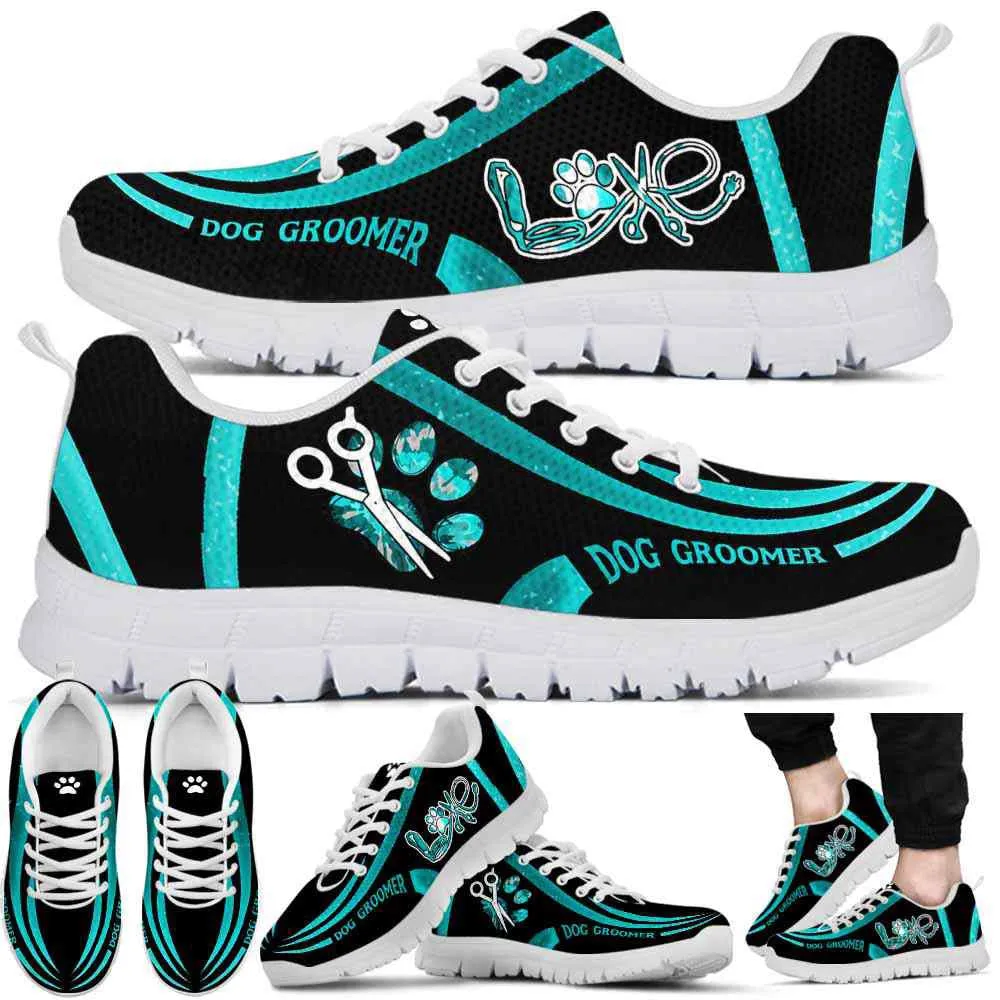 Dog Groomer Sneaker, Dog Groomer Love Line Teal Sneakers Shoes, Best Running Shoes, Unique Gifts For Dog Lovers