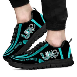 Dog Groomer Sneaker, Dog Groomer Love Line Teal Sneakers Shoes, Best Running Shoes, Unique Gifts For Dog Lovers