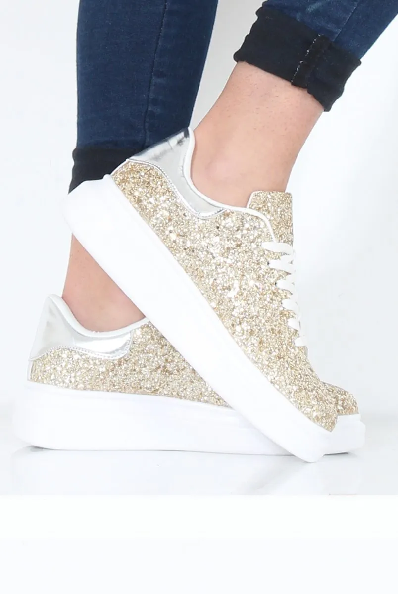 Gold Glitter Platform Trainers - Erin