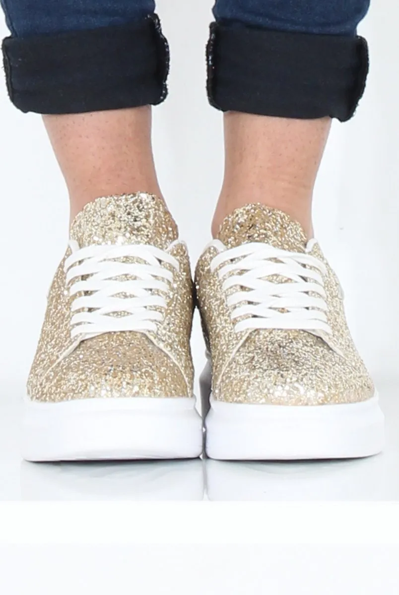 Gold Glitter Platform Trainers - Erin