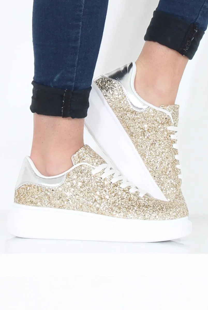 Gold Glitter Platform Trainers - Erin