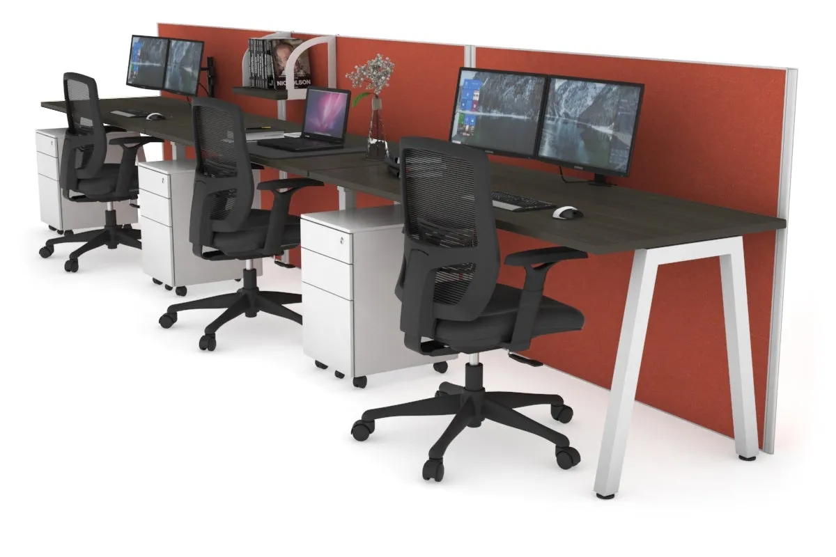 Horizon Quadro 3 Person Run A Legs Office Workstation [1600L x 700W]