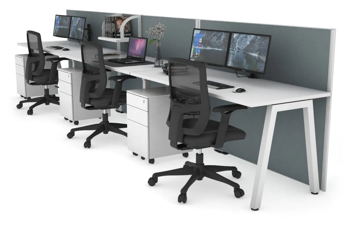 Horizon Quadro 3 Person Run A Legs Office Workstation [1600L x 700W]