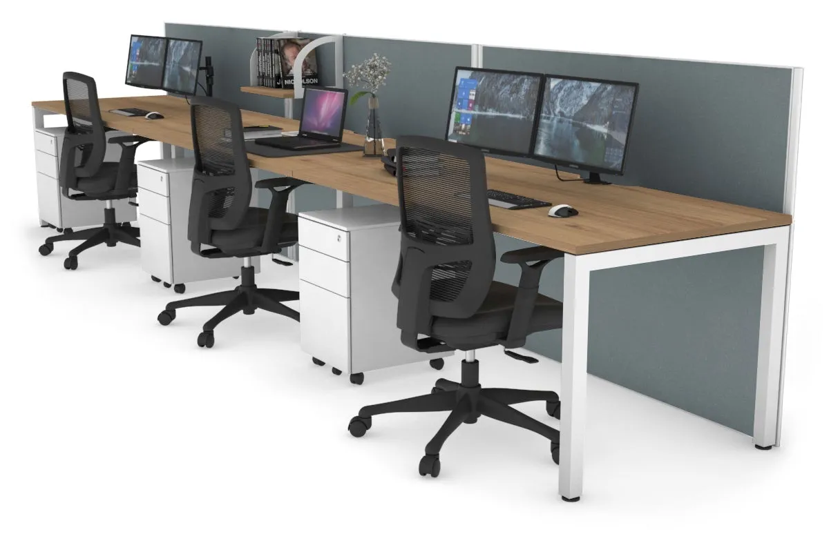 Horizon Quadro 3 Person Run Square Legs Office Workstation [1200L x 800W with Cable Scallop]