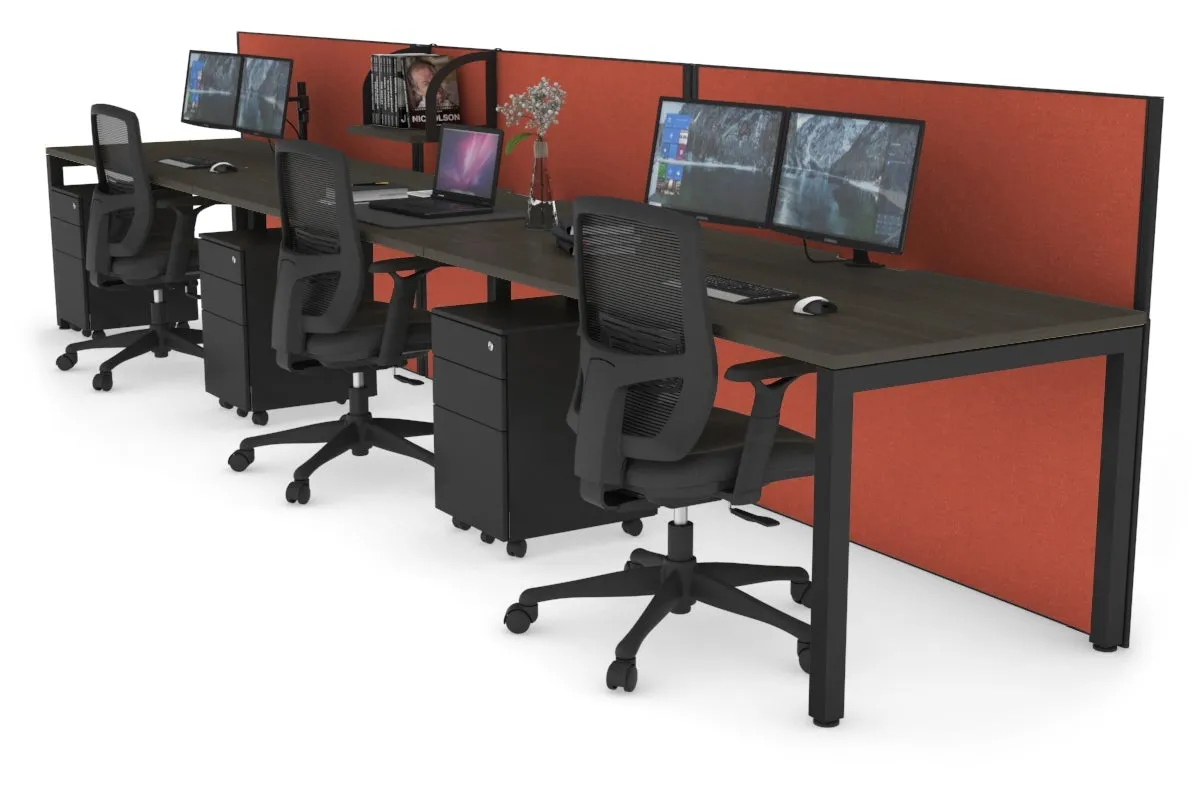 Horizon Quadro 3 Person Run Square Legs Office Workstation [1200L x 800W with Cable Scallop]