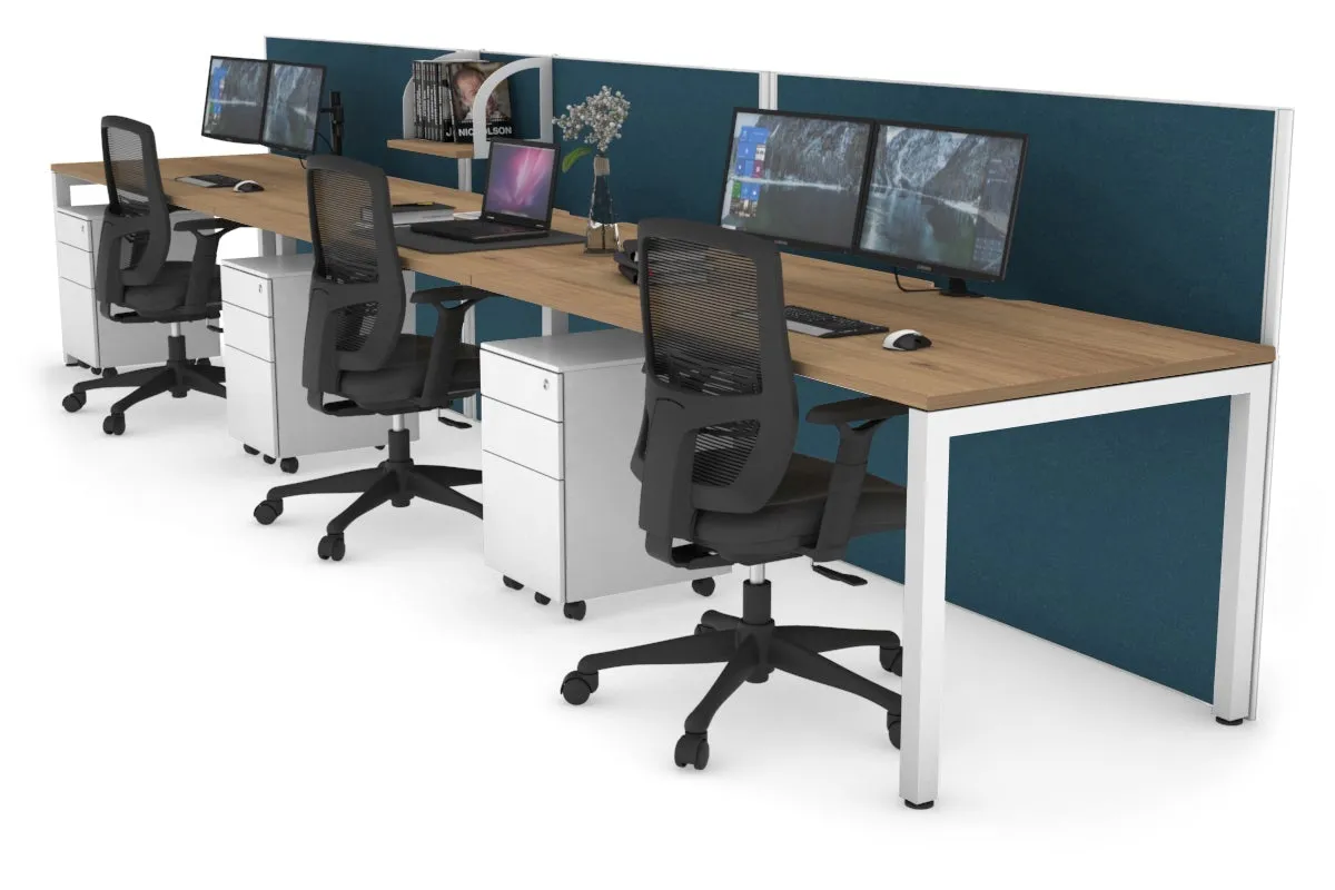 Horizon Quadro 3 Person Run Square Legs Office Workstation [1200L x 800W with Cable Scallop]