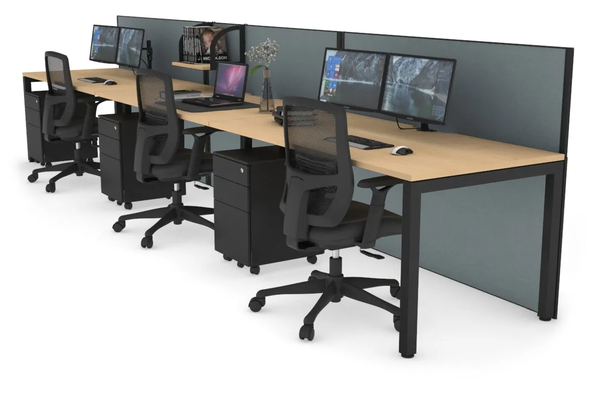 Horizon Quadro 3 Person Run Square Legs Office Workstation [1200L x 800W with Cable Scallop]