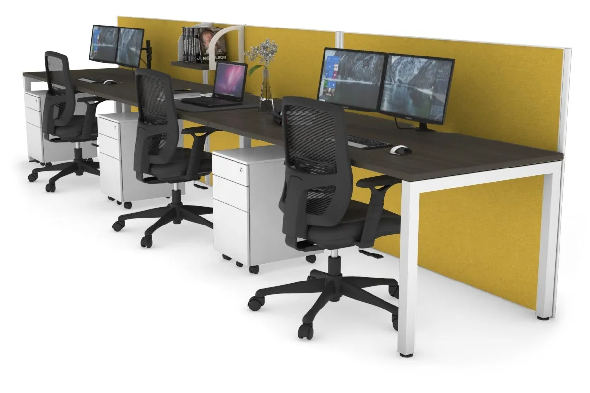 Horizon Quadro 3 Person Run Square Legs Office Workstation [1200L x 800W with Cable Scallop]