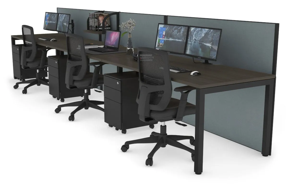 Horizon Quadro 3 Person Run Square Legs Office Workstation [1200L x 800W with Cable Scallop]