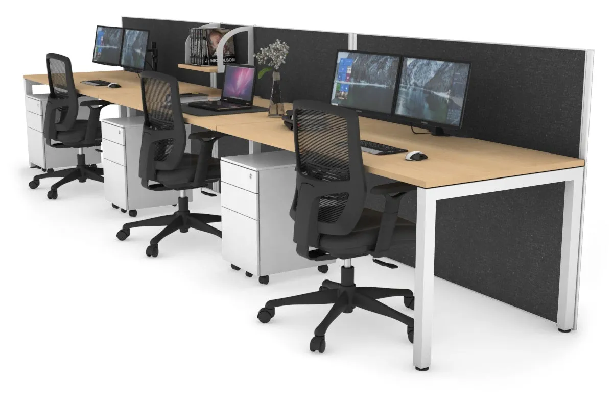 Horizon Quadro 3 Person Run Square Legs Office Workstation [1200L x 800W with Cable Scallop]