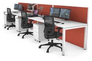 Horizon Quadro 3 Person Run Square Legs Office Workstation [1200L x 800W with Cable Scallop]