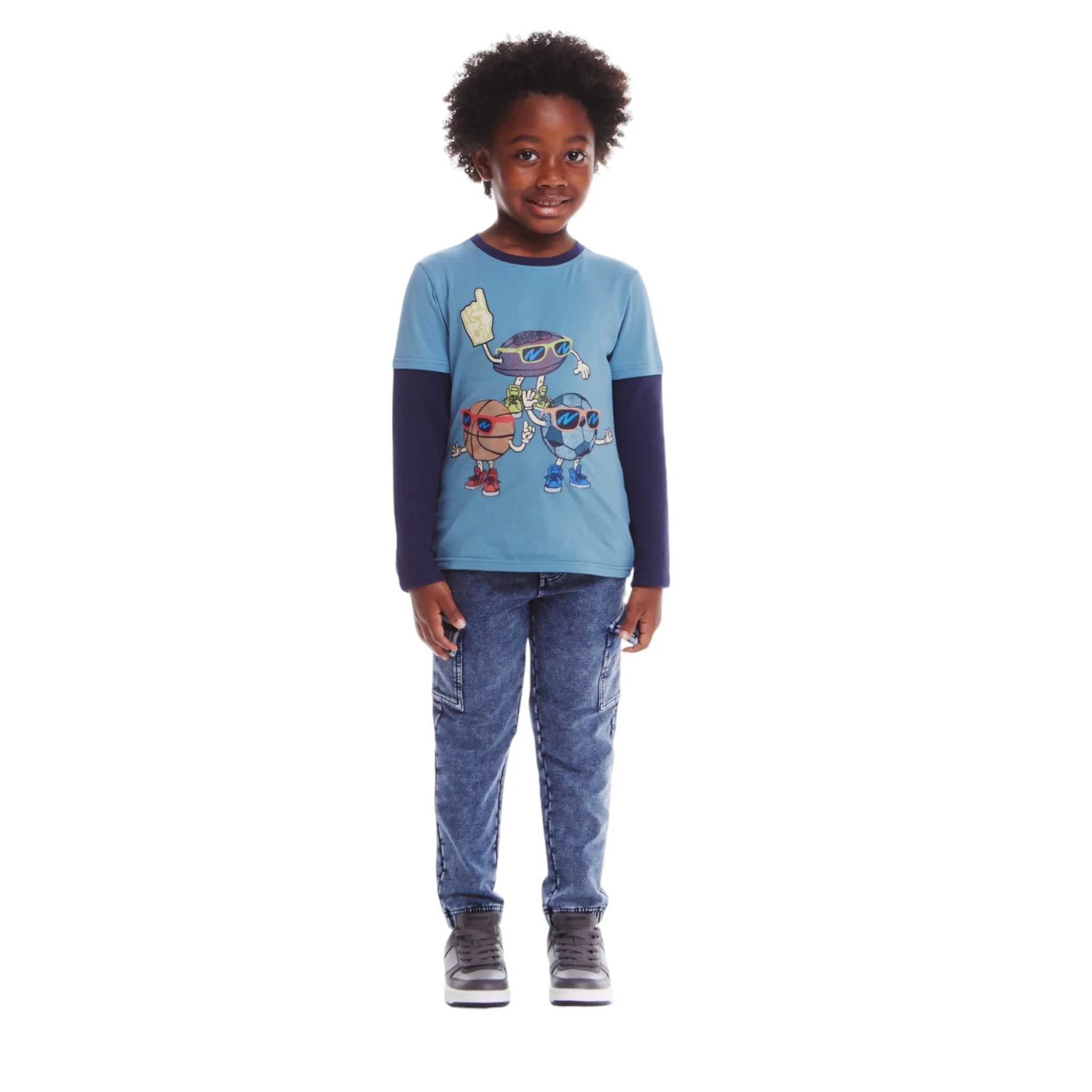 Kids Jersey Twofer Tee & Terry Pants Set | Blue Navy Sports