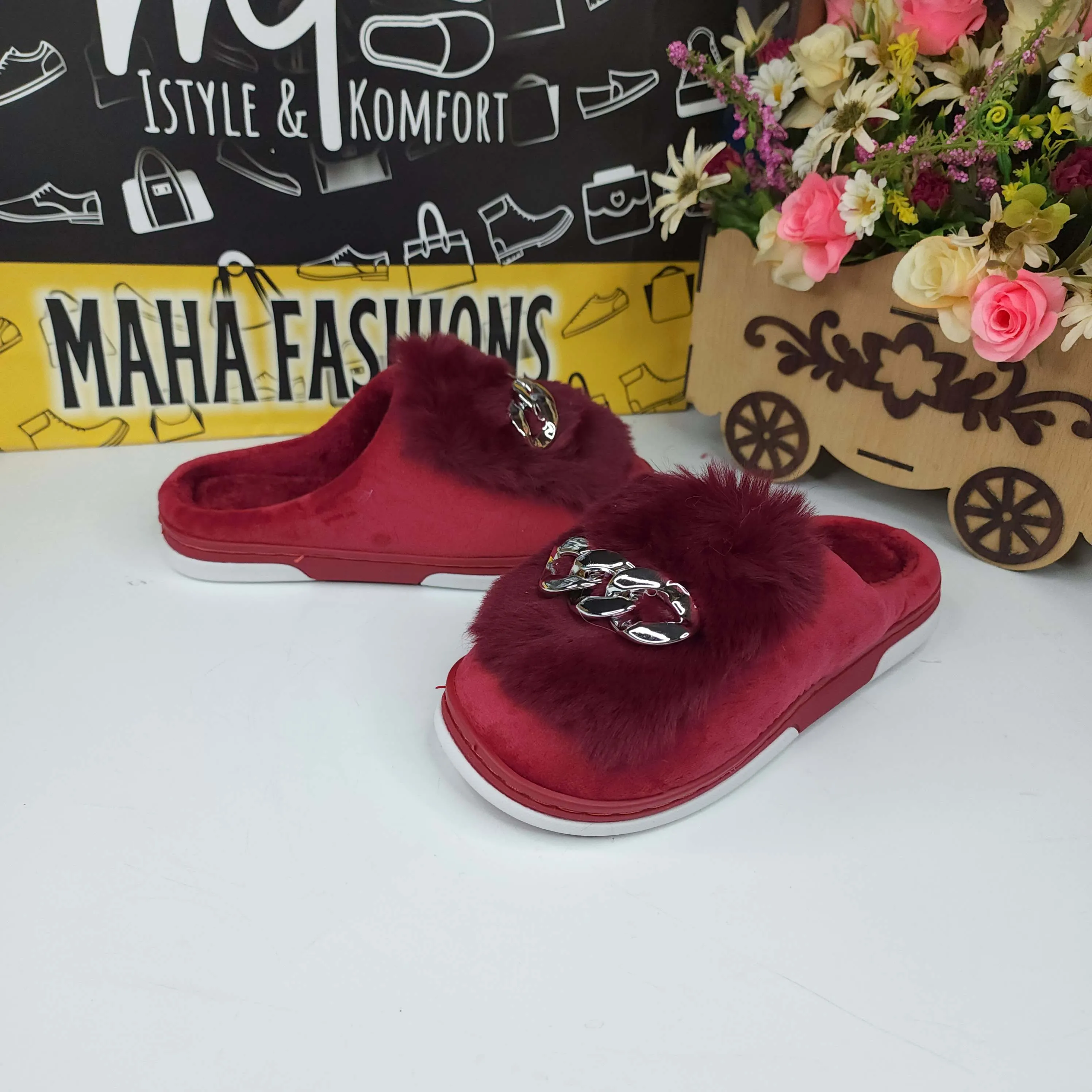 Maroon Fur Mules