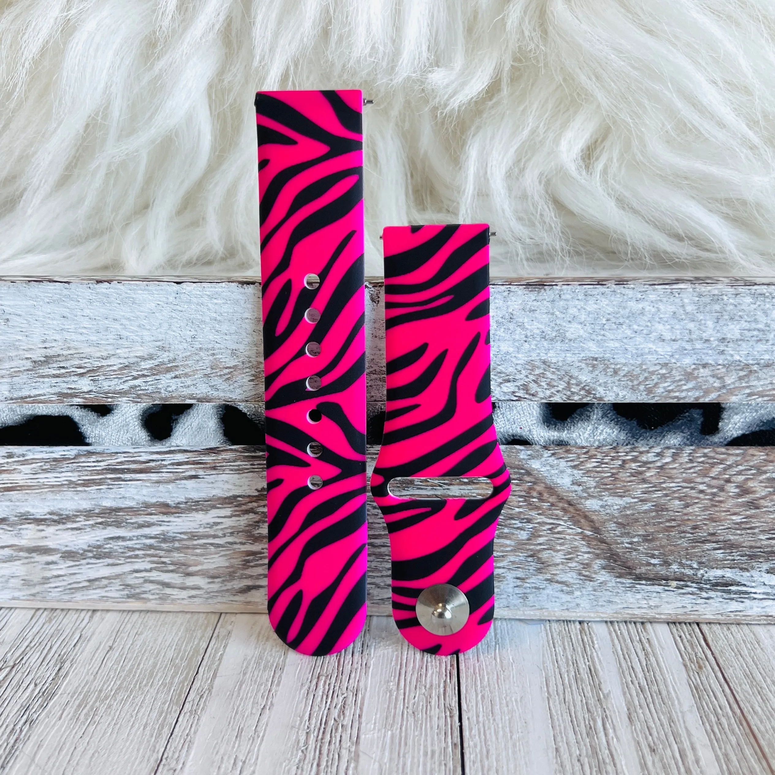 Neon Pink Zebra Print Silicone Band For Samsung Watch