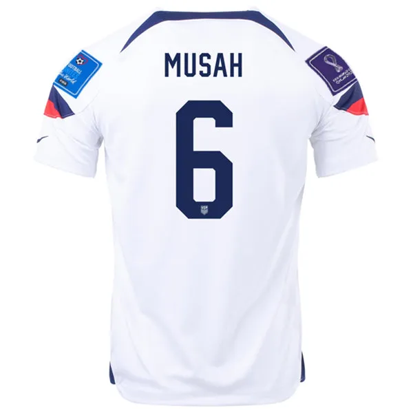 Nike United States Yunus Musah Home Jersey 22/23 w/ World Cup 2022 Patches (White/Loyal Blue)