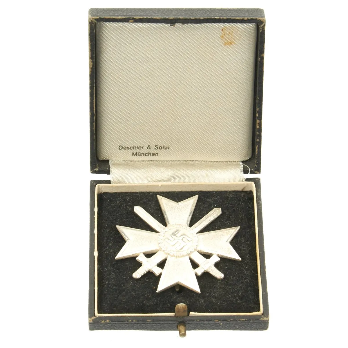 Original German WWII War Merit Cross KvK 1st Class in Silver with Case by Deschler & Sohn of Munich