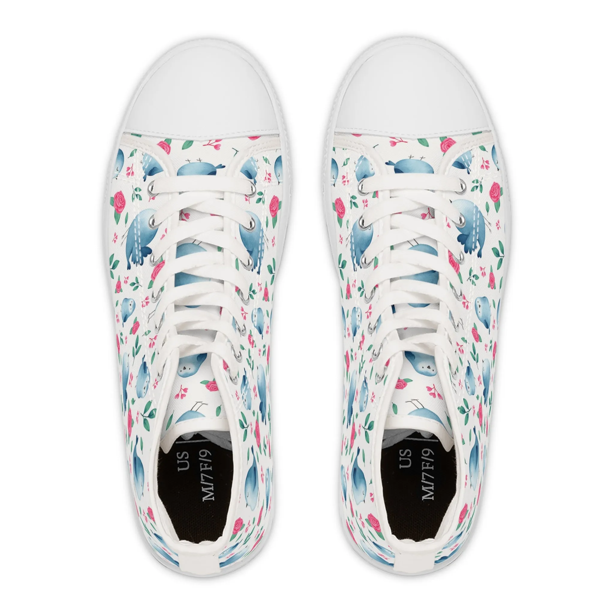 Watercolor Blue Bird and Rose Women's High Top Sneakers