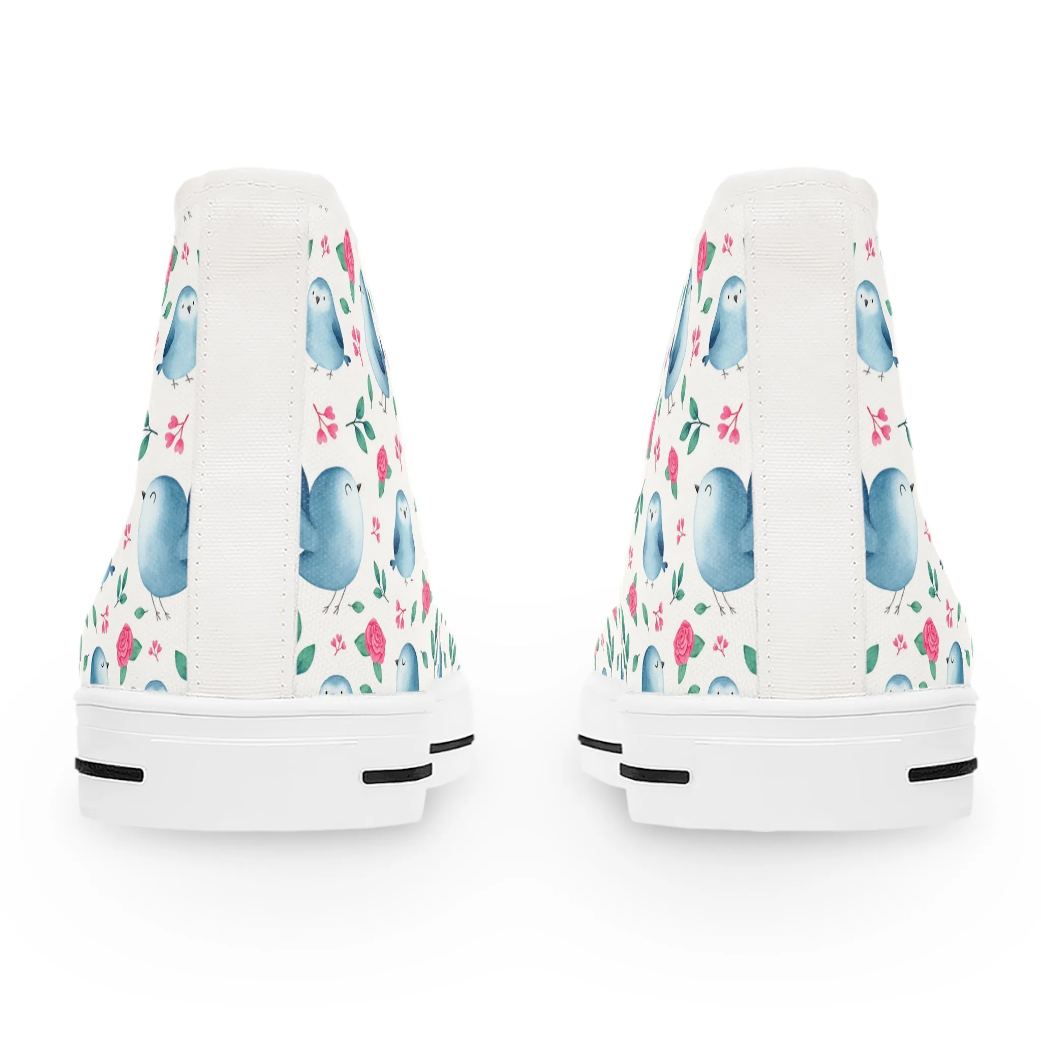 Watercolor Blue Bird and Rose Women's High Top Sneakers