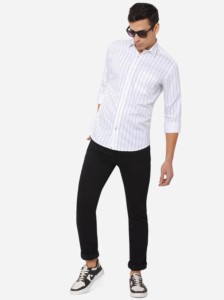 White & Blue Striped Smart Fit Casual Shirt | Greenfibre