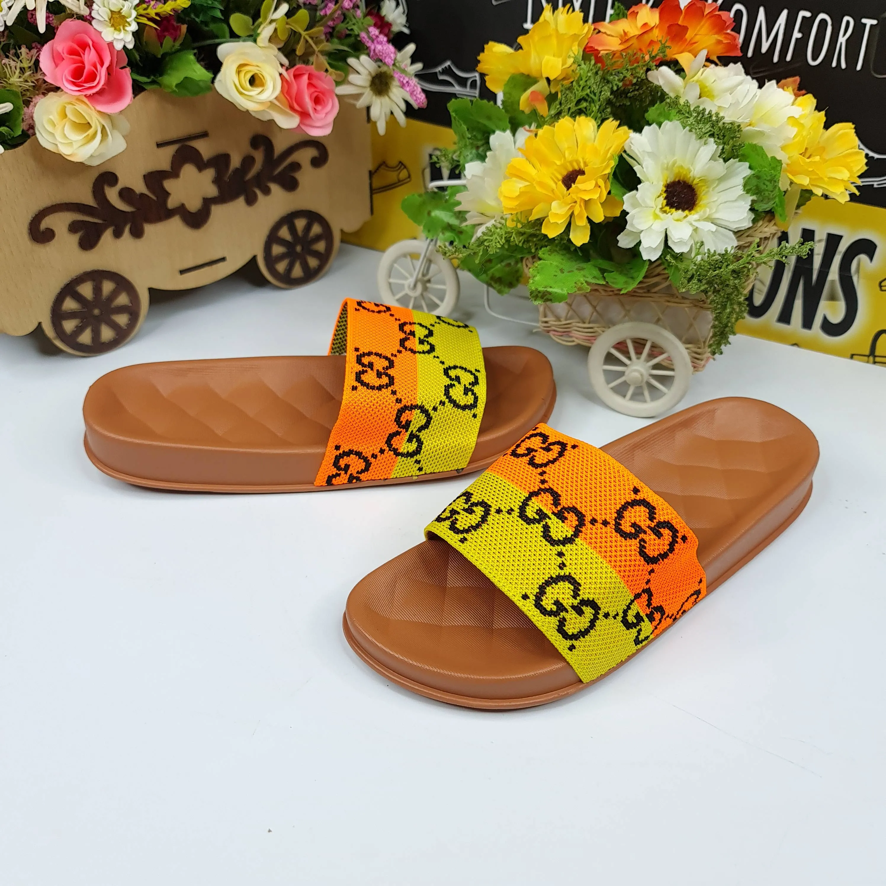 Yellow/Orange Casual Slides